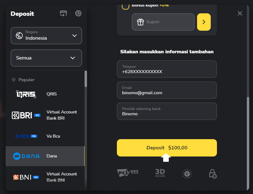Deposit Menggunakan Dana Pusat Bantuan Binomo
